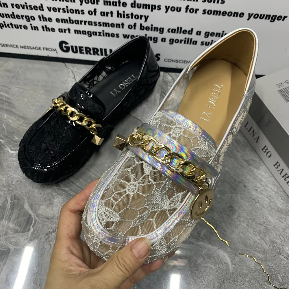 

Summer Flat Women Shoes Breathable Gauze Fashion Mullers Plus Size Casual Women Loafers Designer Sandals