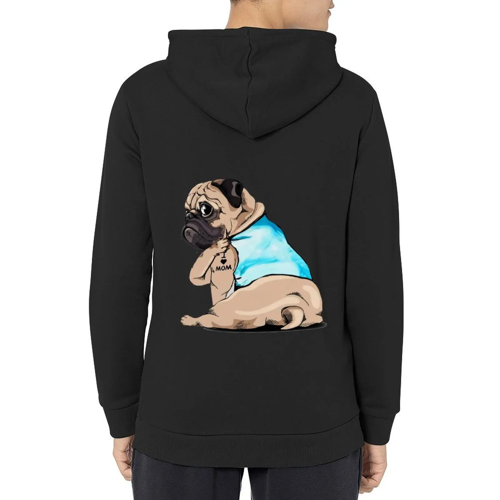 

Pug Dog I Love Mom Tattoo Design Hoodie autumn jacket men anime clothes men's winter sweater autumn hoodie