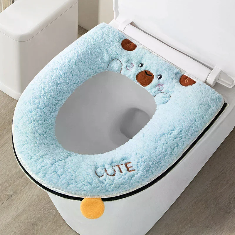 Cozy Winter Bathroom Vibes! Thicken Cartoon Bear Toilet Seat Cover, Warm Cushion & Kid-Friendly Bathroom Essential