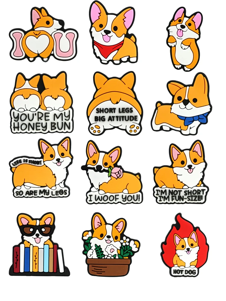Nouveau mignon Corgi chien dessin animé série animale PVC chaussures breloques chaussures accessoires bricolage ajustement sabots PVC chaussures décorations boucle enfants cadeaux