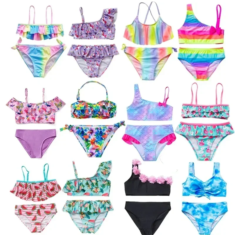 

2-10Y New Fashion Kid Rainbow Design Bikini Set Lovely Two Pieces Child Swimwear Cute Girl Flouncing Swimsuit Summer Beachwear