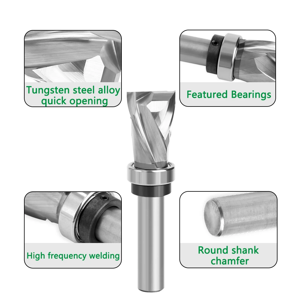 LAVIE 1/2 shank Bearing Ultra-Perfomance Compression Flush Trim Solid Carbide CNC Router Bit For Wood End Mill