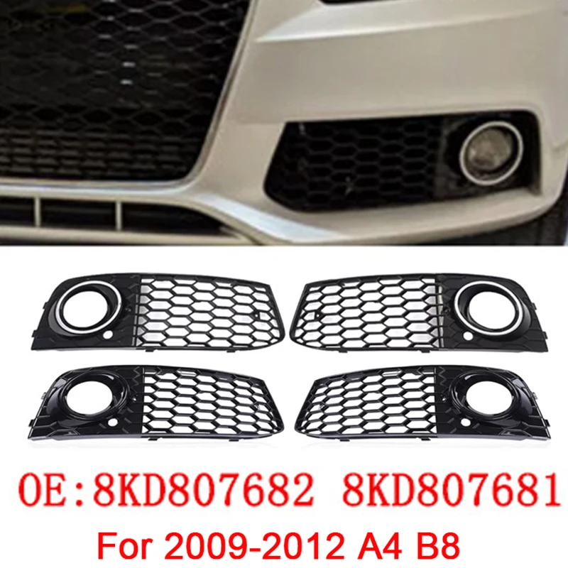 

2pcs ABS Black Car Front Bumper Fog Light Cover Lower Bezels Grille for Audi A4 B8 Standard 2009-2012 8K0807682 8K0807681
