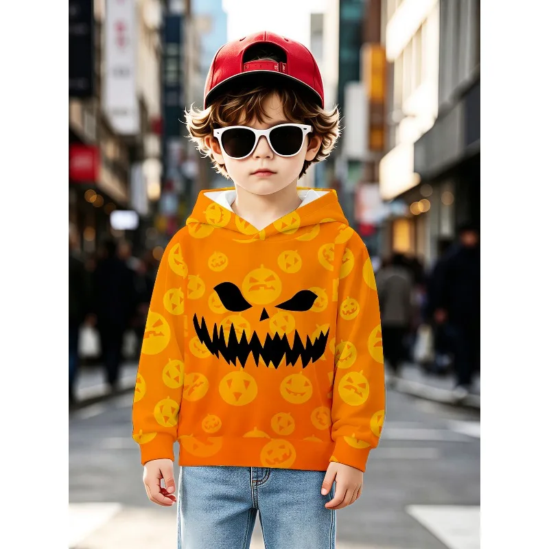 Toddler Boys Halloween Dinosaur Spider Pattern Hoodie Pullover Kids Fashion Casual Clothing for Outdoor Birthday Gift