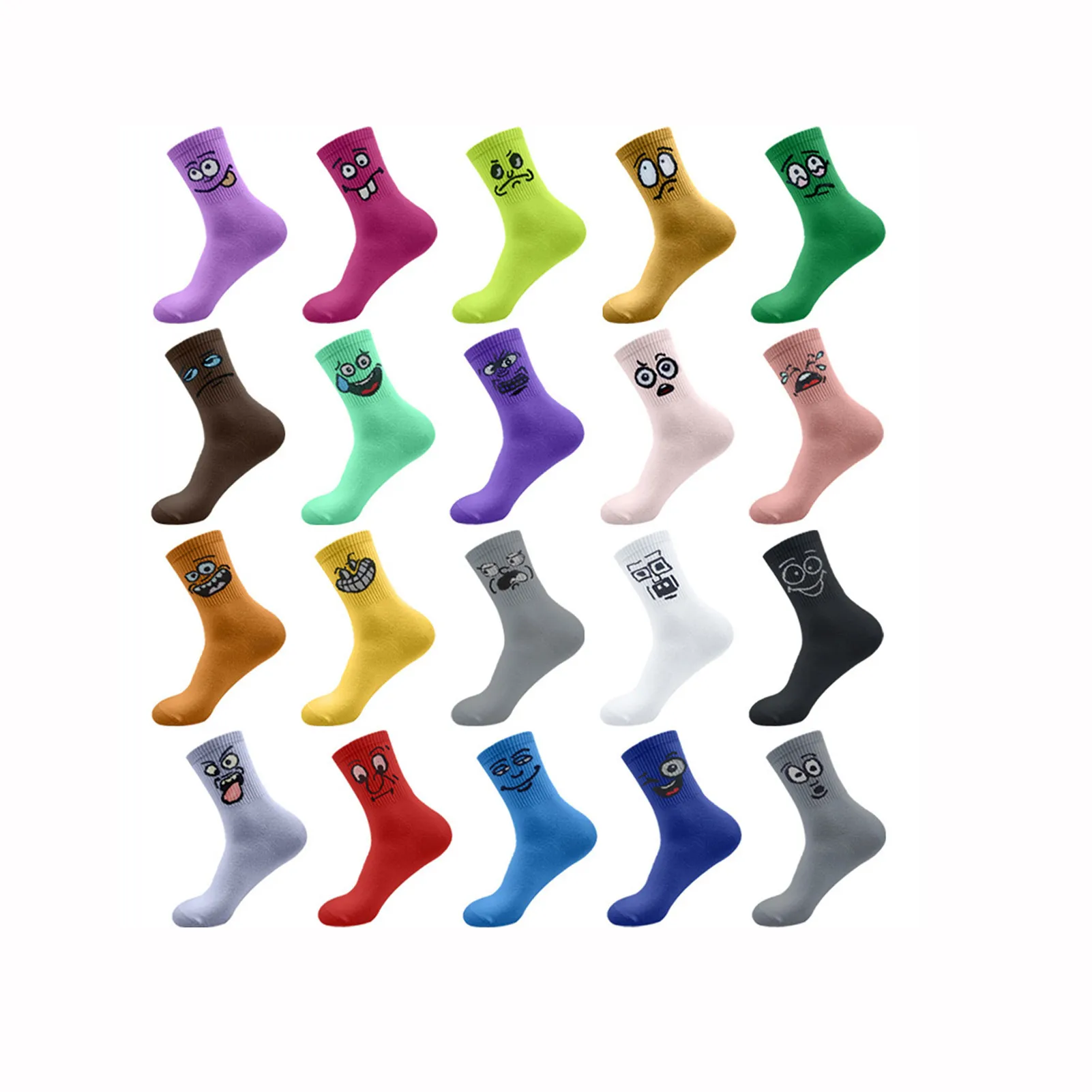 

20 пар забавных носков с изображением лица ярких цветов для мужчин и женщин, мягкие быстросохнущие носки с защитой от катышков для студентов, повседневная одежда