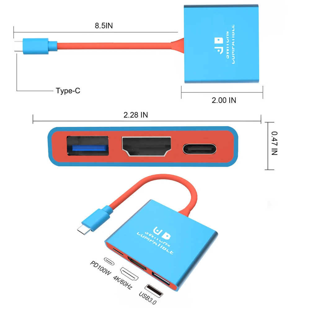 محطة إرساء للتبديل ، محور من النوع C ، متوافق مع HDMI ، مثالية للسفر والألعاب ، جودة عالية