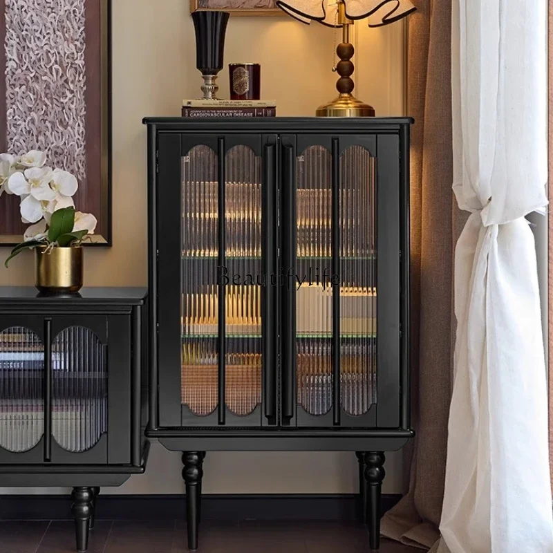

LD6American solid wood dining side chest black retro high-end living room sofa high-edge wine cabinet