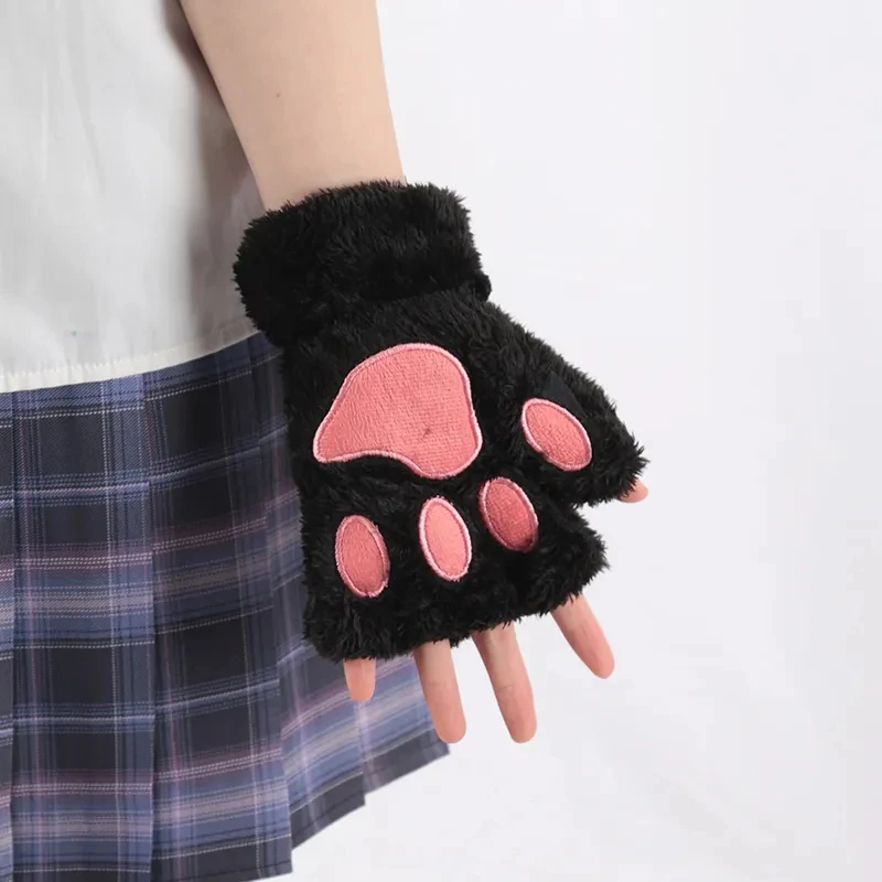 Lovely Cat Claw Women Gloves Fashion Girls Fluffy Plush Mittens Warm Soft Plush Short Fingerless Half Finger Winter Gloves