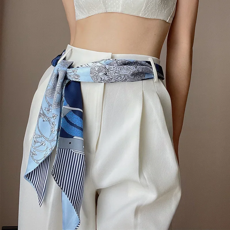 Delicate and elegant imitation silk long small silk scarf belt fashion with all senior sense with shirt ribbon French belt