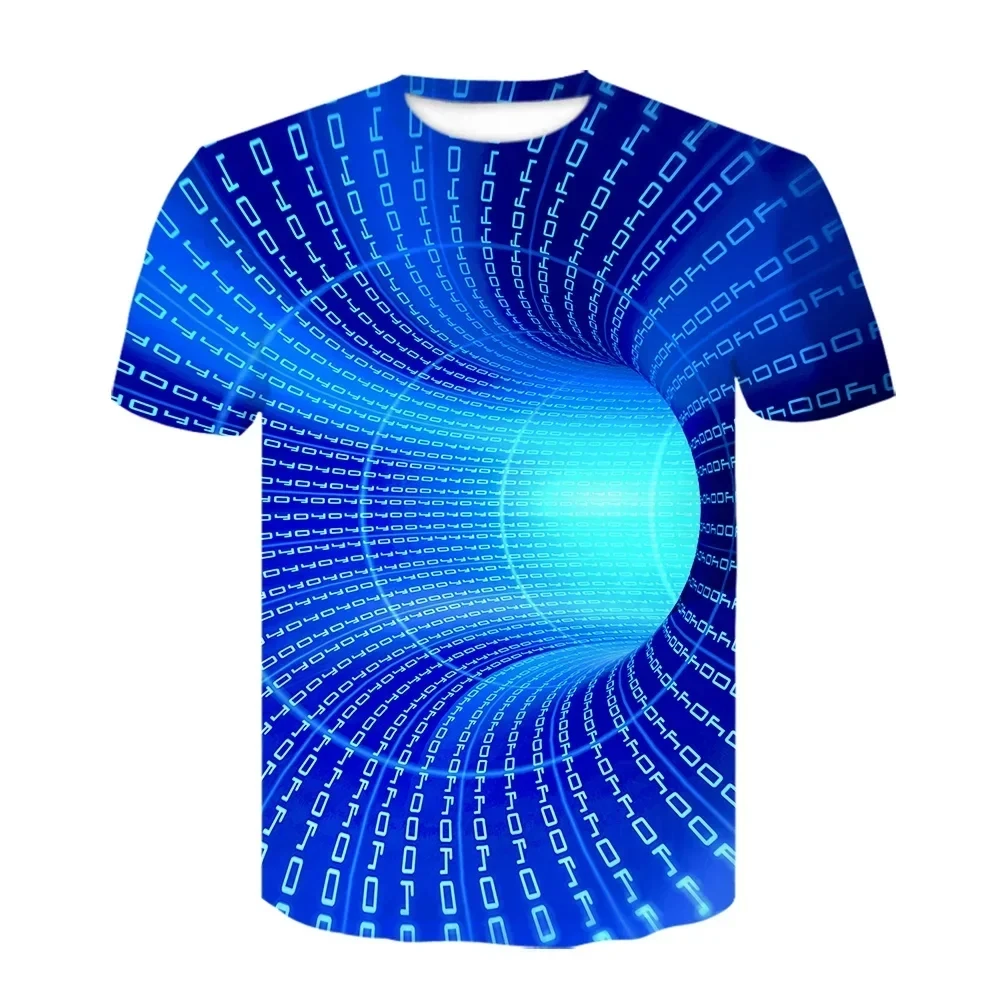 Camiseta con estampado 3D colorido para hombre, Tops psicodélicos creativos, camisa de ilusión óptica, camiseta gráfica en blanco y negro, moda de