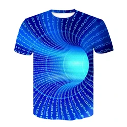 Camiseta con estampado 3D colorido para hombre, Tops psicodélicos creativos, camisa de ilusión óptica, camiseta gráfica en blanco y negro, moda de verano