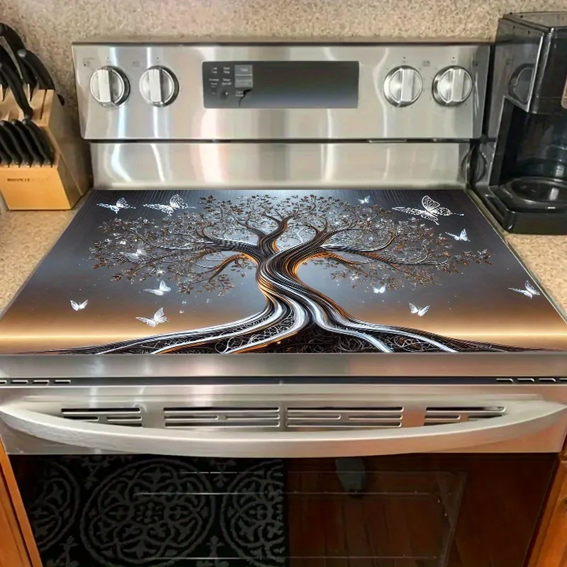 Enchanted Tree of Life Butterfly Art Stove Top Cover, Non-Slip Stove Protector Mat, Decorative Gas Cooktop Pad, Magical Nature