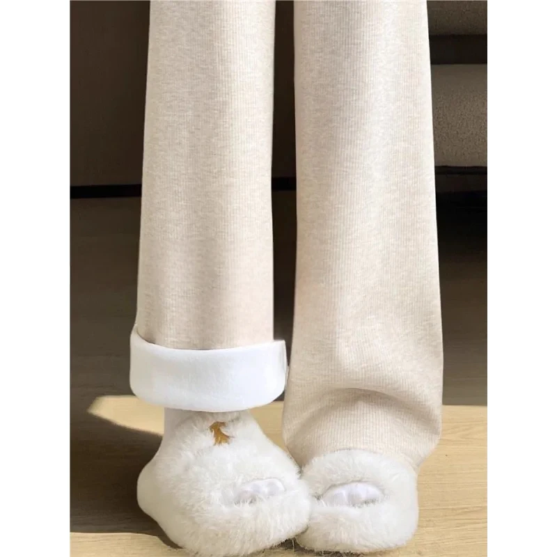 

Oaeal White Rice Pant Women's Autumn Winter Fce Lined Soft Narrow Straight Leg Small Size Camere Wide Leg Pants