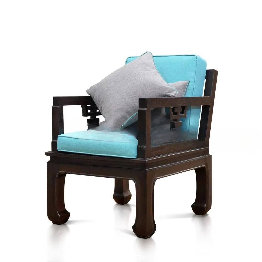 Poltrona lounge in legno a 1 posto in stile antico Mobili da soggiorno fatti a mano in solido, sotto-teak ad altezza regolabile