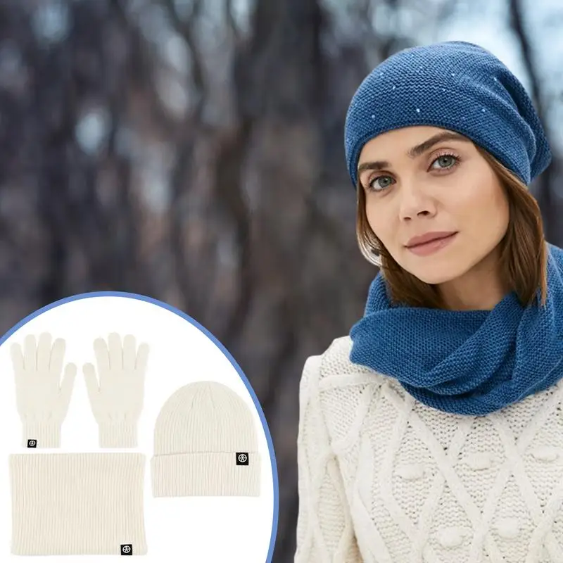 Winter Hat Scarf Glove Set Knit Fleece Neck Warmer Mittens For Women Men Hat Gloves Scarf Set