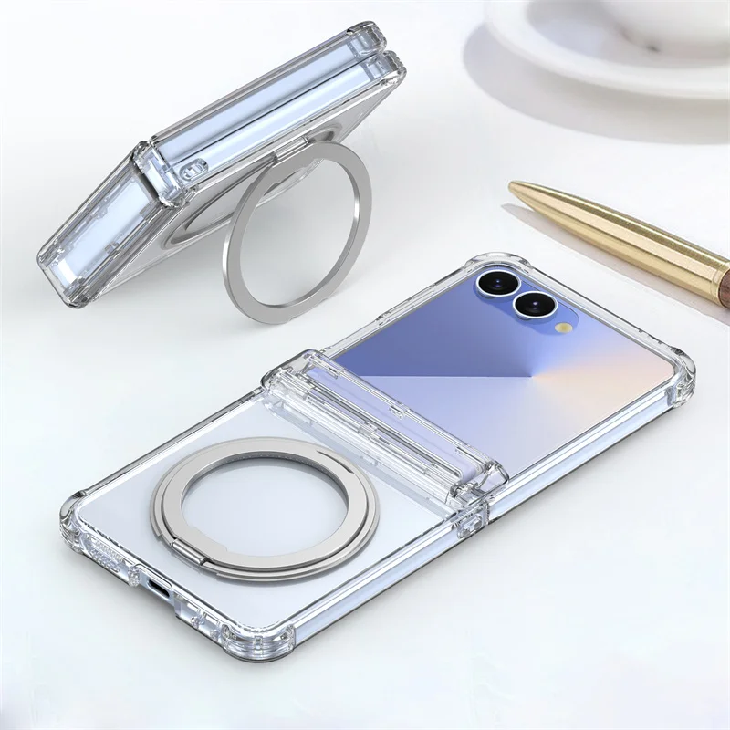

Luxury Transparent Ring Holder Magnetic Phone Case For Samsung Galaxy Z Flip 7 6 5 5G Magsafe Hinge Screen Protector Film Cover