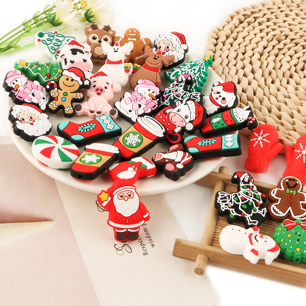 4 Groups Christmas Style Cartoon Animals Silica Beads Suit For Making DIY Keychain Pen Necklace Bracelet Jewelry Accessories