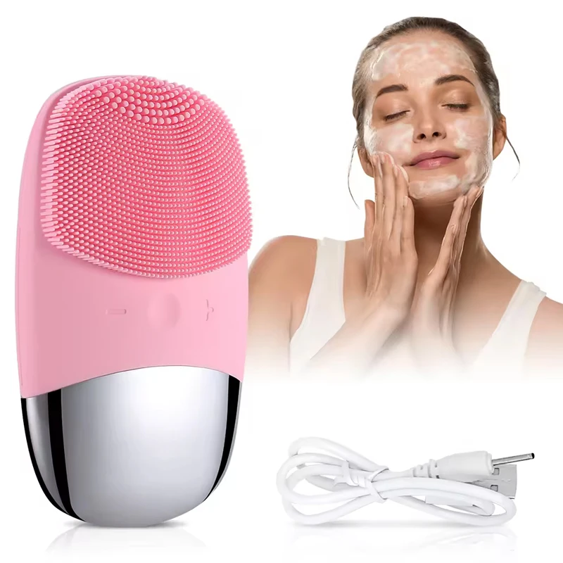 

Square Electric Facial Cleansing Brush Silicone Rechargeable Introducer Beauty Device Ultrasonic Face Cleaning Massage Tool
