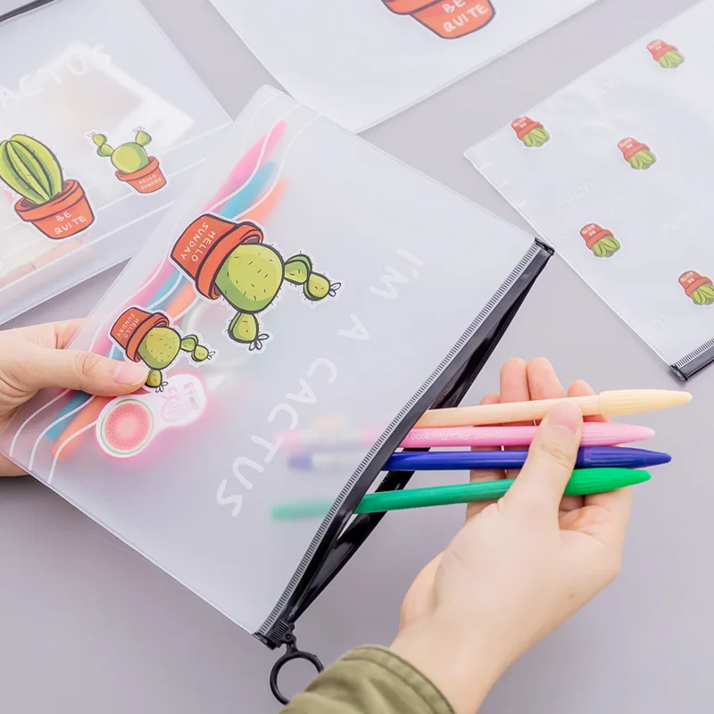 1pcs Simple Transparent Cartoon Cactus Pencil Case Kawaii Pencil Bag Office School School Supplies Stationery