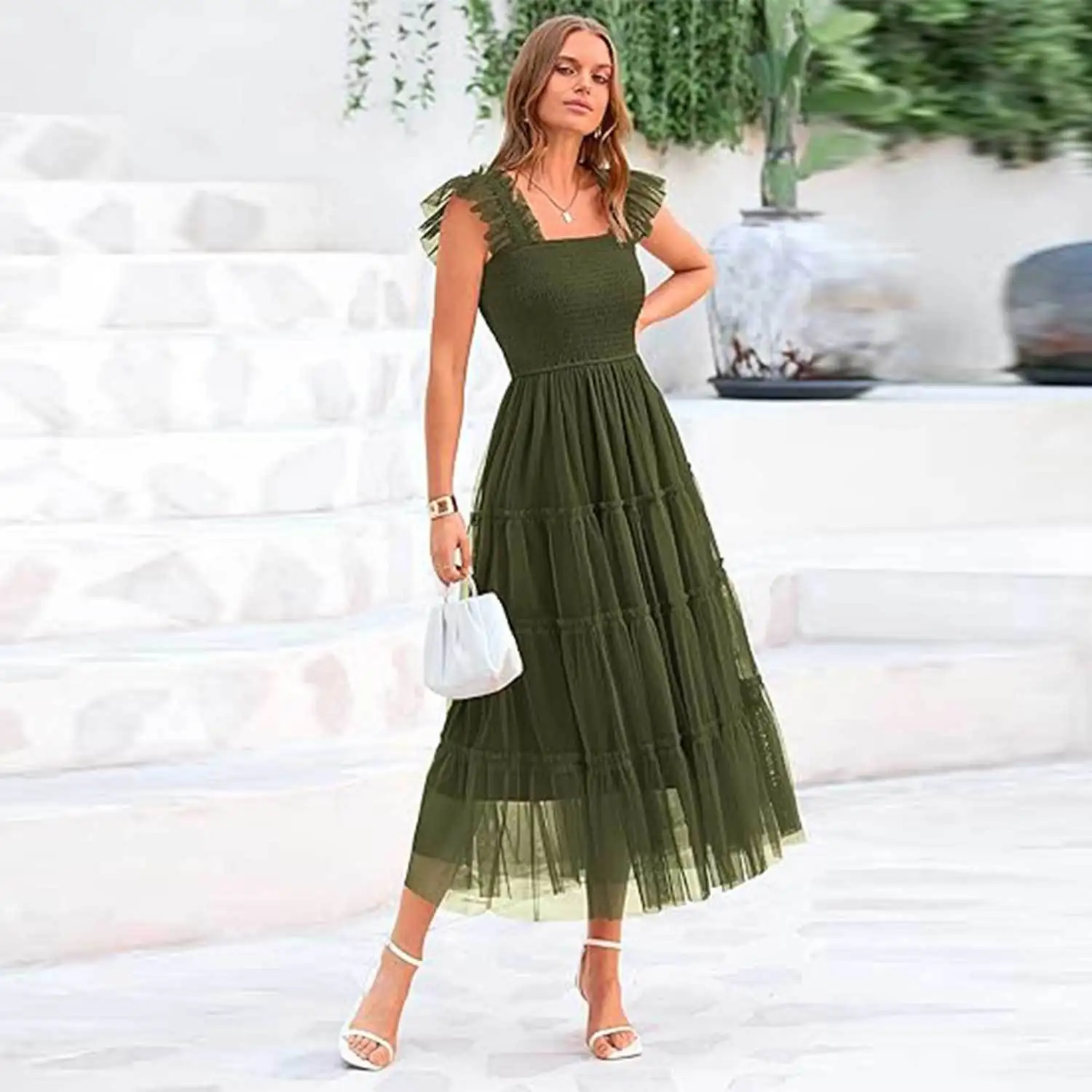 2025 verão novo vestido feminino de malha com dupla camada e emenda desenhada regata