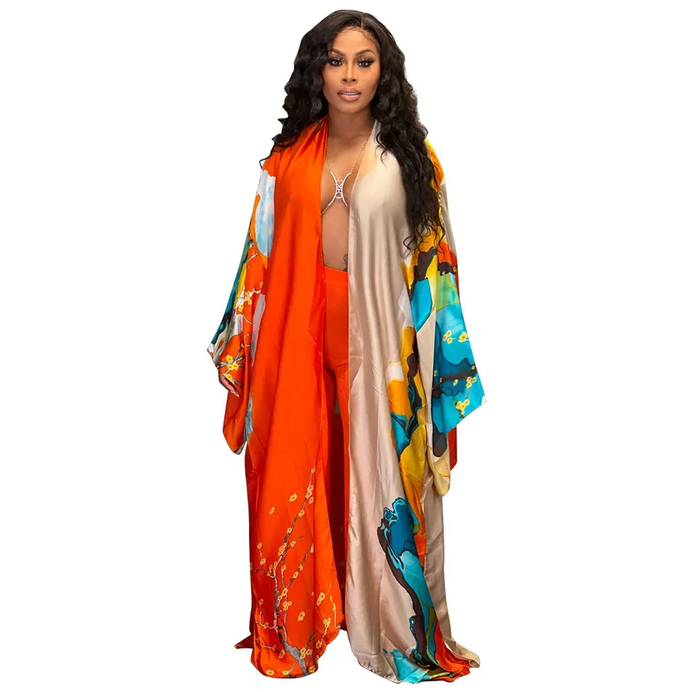 Kimonos verano Women sukienka Print Long Sleeve Cardigan Female Blouse Loose Casual beach Cover Up boho dress party kaftan 2025