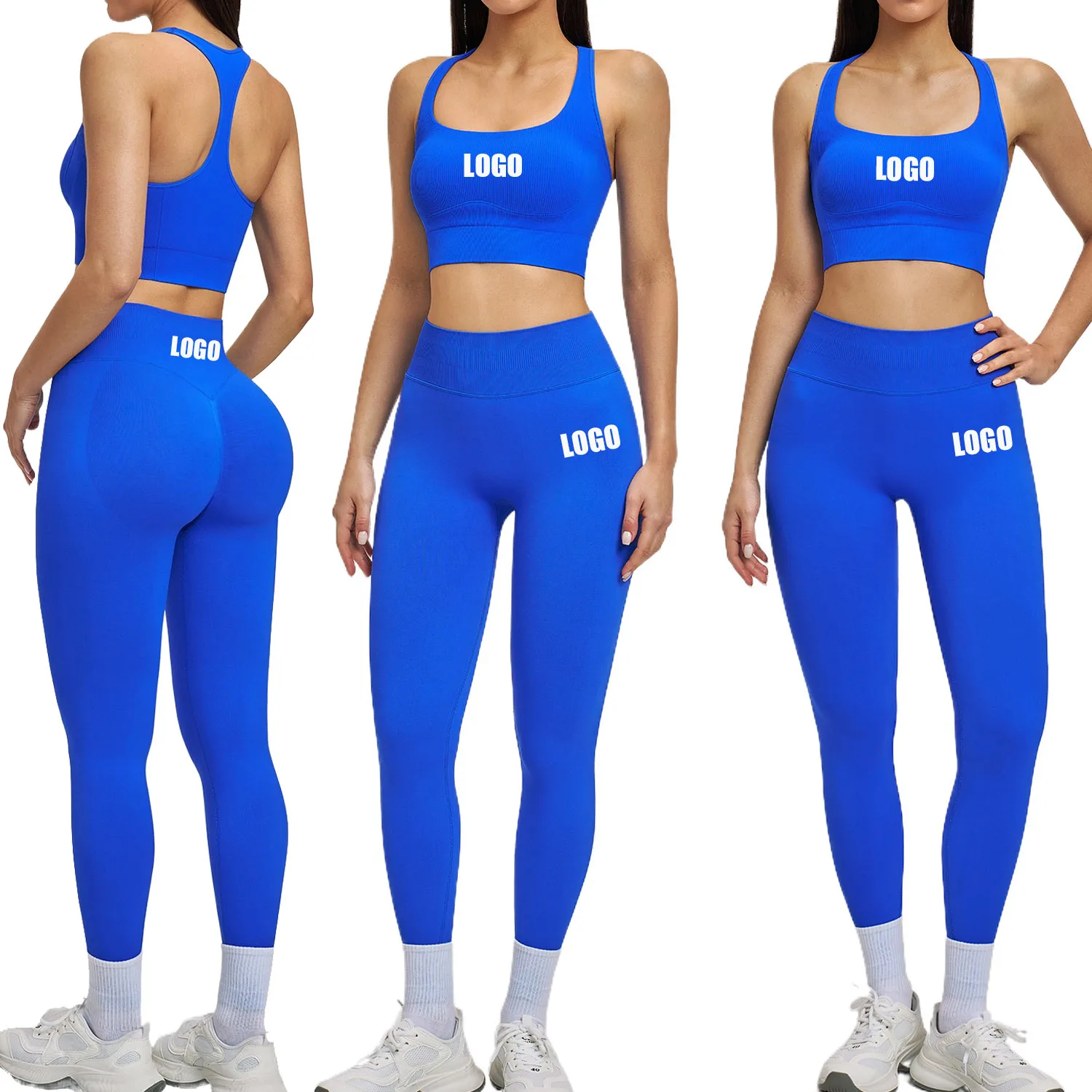 Custom LOGO women's seamless yoga I-shaped beautiful back tight fitness clothes high elastic running sports two-piece set