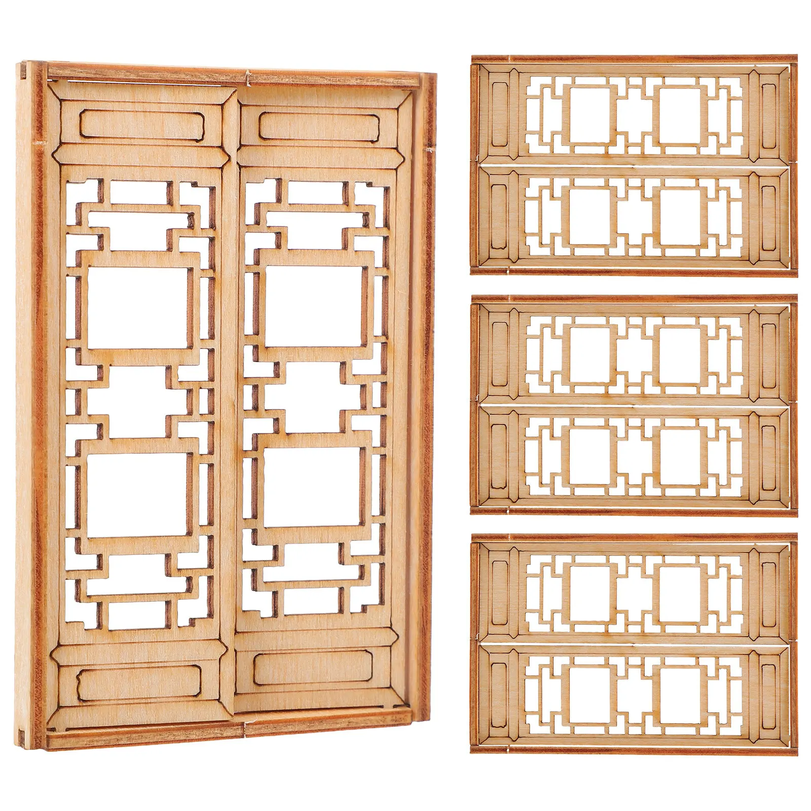 

4Pcs Miniature Chinese Architecture Windows Wooden Hollow Decor for Dollhouse Sand Table DIY Mini Furniture Accessories