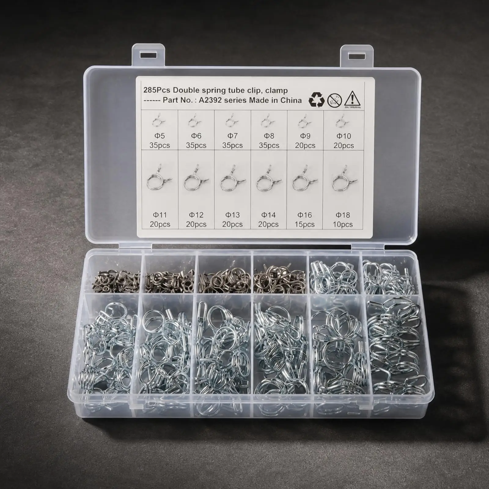 285 Pieces Double Wire Hose Clamp Assorted Double-Wire Hose Clamps Organized Fasteners for Mechanics, Hobbyists, Automotive