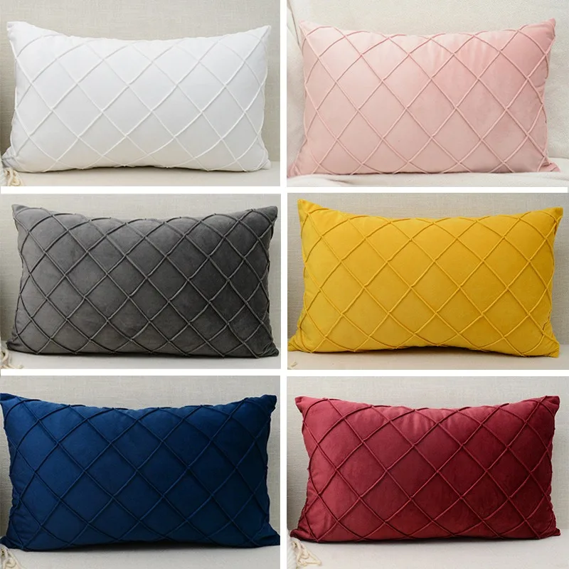 Scandinavian Ins Sofa Pillowcase Sample Room Simple Plaid Decorative Cushion Cover Solid Color Velvet Cushion Cover