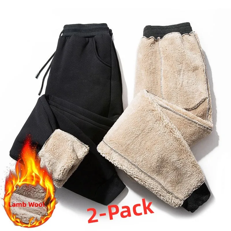 

Men's Fce Lined Thiened Casual Pants Loose Long Trousers Cuffed Autumn Winter Sweatpants eepskin Velvet Outerwear