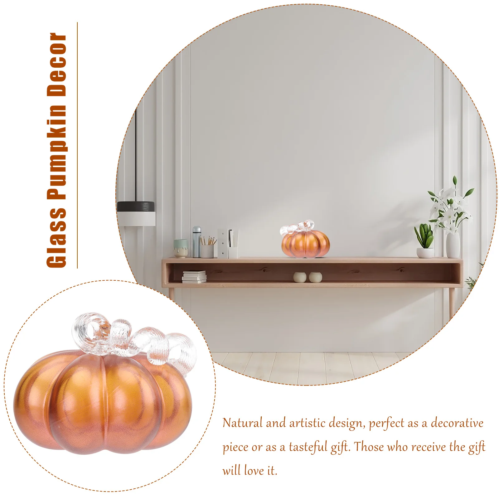 

1Pcs Colorful Glass Pumpkin Decor Hand-Painted Desktop Ornament for Home Office Bar Hotel Living Room Decoration