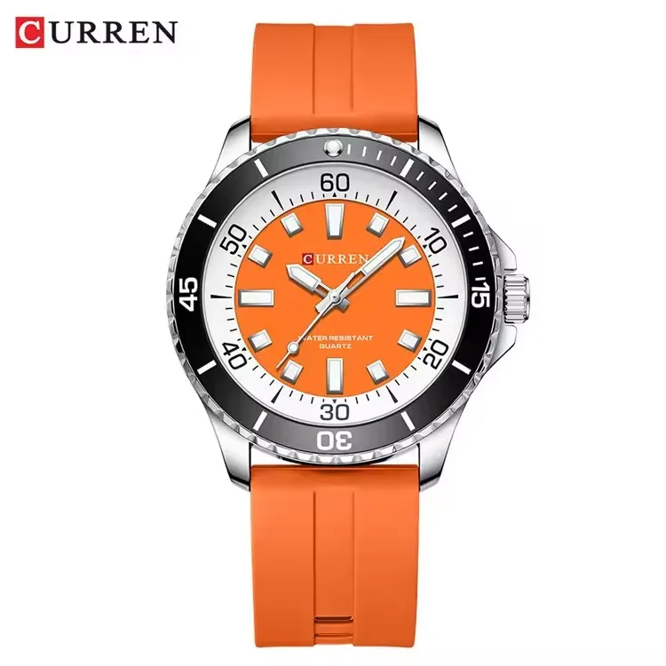 Curren 8448 moda masculina relógio de quartzo ao ar livre grande mostrador luminoso à prova dwaterproof água pulseira silicone esporte relógio pulso reloj hombre