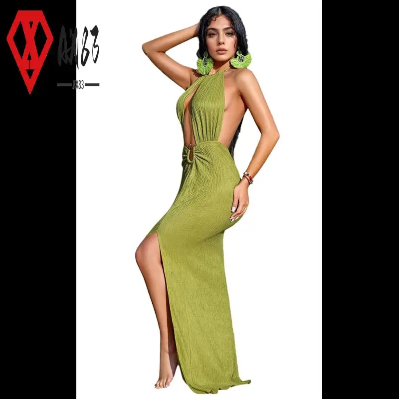 

AX83-Women's Sexy Halter Neck High Slit Cocktail Wedding Party Maxi Dress
