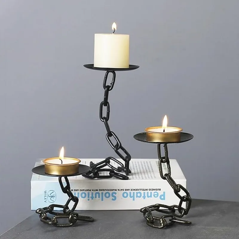 Kerzenhalter im Metallketten-Design, Säulenkerzenständer, dekorativer Vintage-Kerzenhalter für Tisch, Zuhause, Hochzeit, Weihnachten