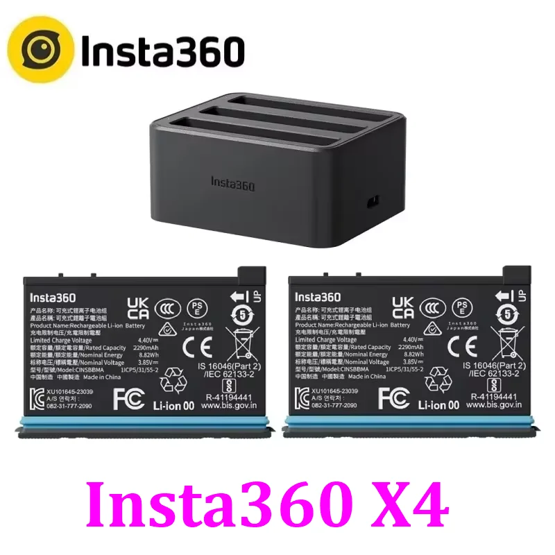 Insta360 X4 البطارية الأصلية ومحور شاحن سريع 2290 مللي أمبير في الساعة ملحقات لـ Insta 360 ONE X 4