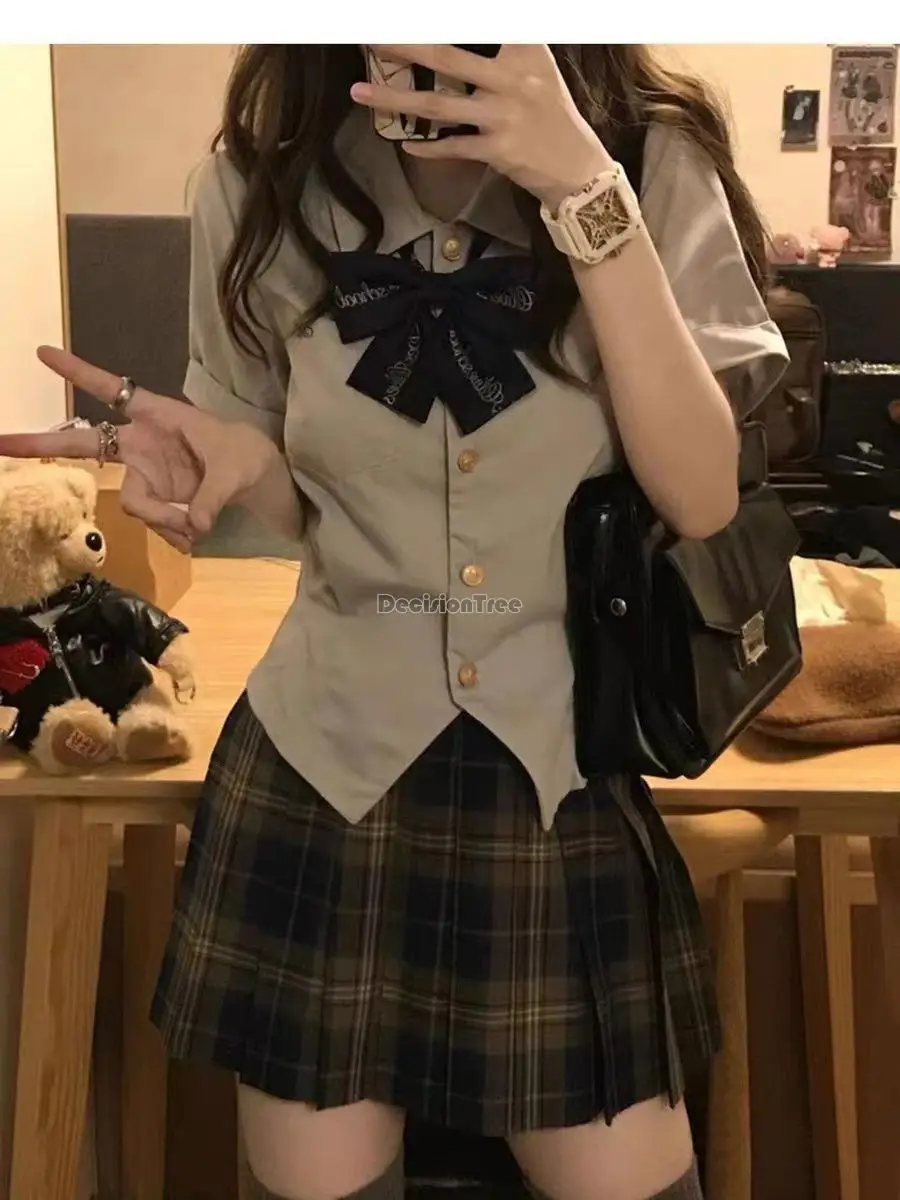 2024 Japanse Korea Stijl Academie Stijl Jk Uniform Set Dames School Uniform Shirt Met Korte Mouwen Tweedelige Mode Jk Set