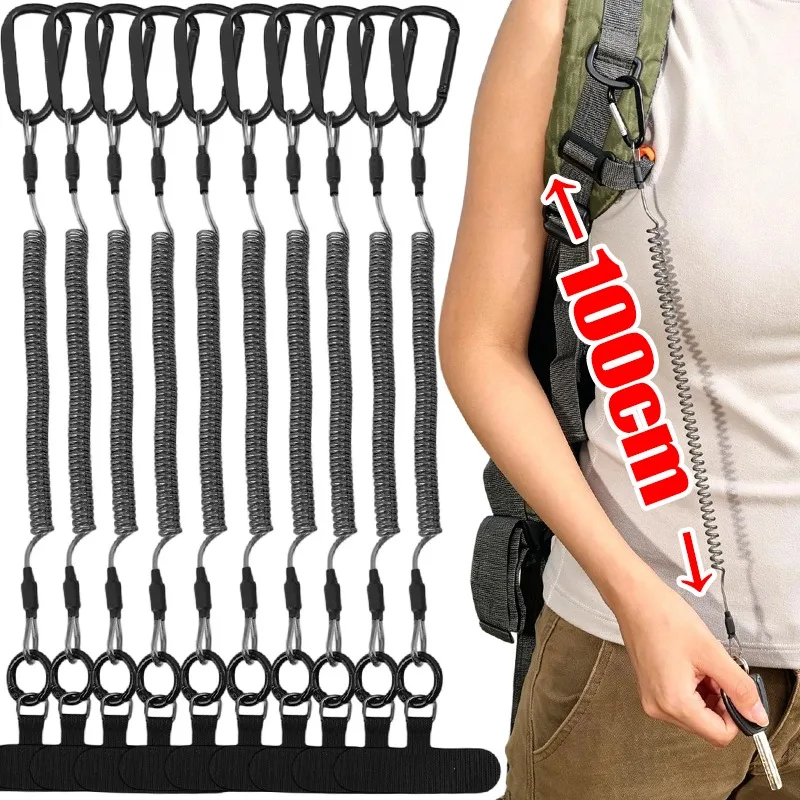 Outdoor Anti-Theft Retractable Phone Tether Durable Steel Wire Security Lanyard for Hiking Running Adjustable Length Up To 100cm