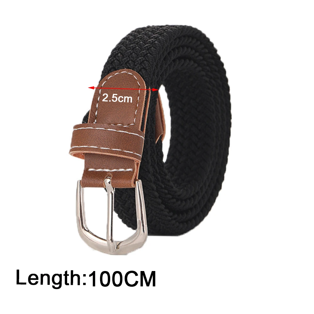 High Quality Women Men Knitted Silver Pin Buckle Belt Woven Canvas Elastic Braided Stretch Belts Solid Color Plain Webbing Strap