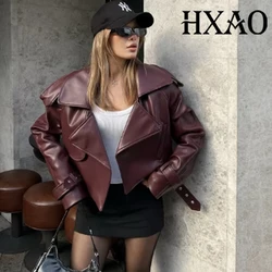 TRAF Outerwears Faux Leather Jacket Women Autumn Cropped Demi-Season Jacket Windbreaker Ladies Fashion Long Sleeve Black Jacket