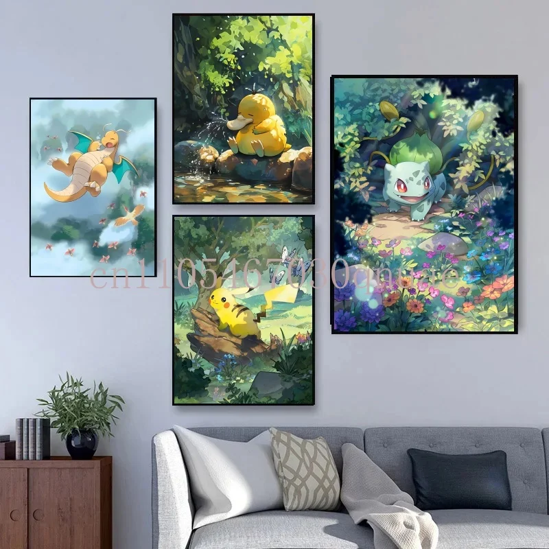 

Classic Anime Pokemon Pikachu Squirtle Canvas Painting Anime Wall Art Prints HD Poster Picture Print Home Living Room Decor Gift