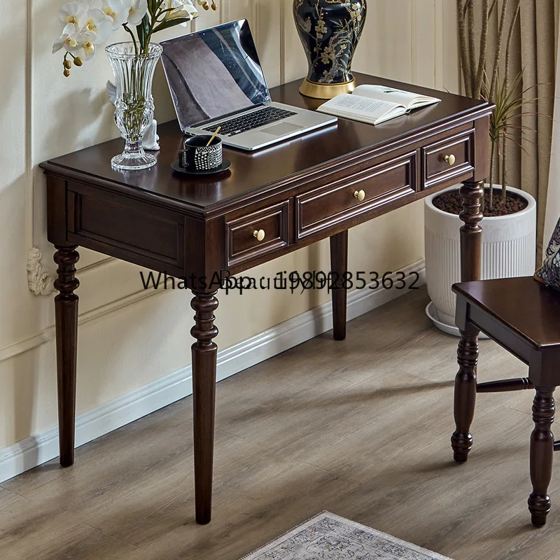FF All solid wood American desk bookshelf combination against the wall writing desk household