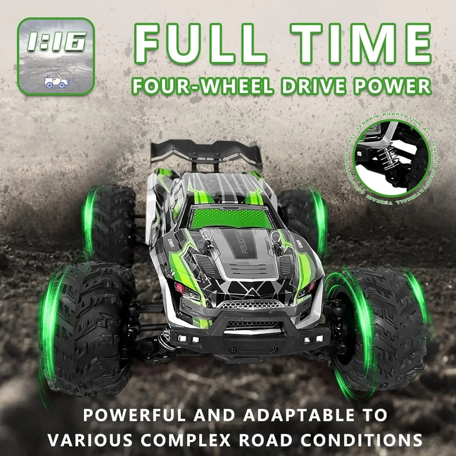 1:16 Ölçekli 4WD RC Araba (50km/s): LED Işıklar, Arazi Yüksek