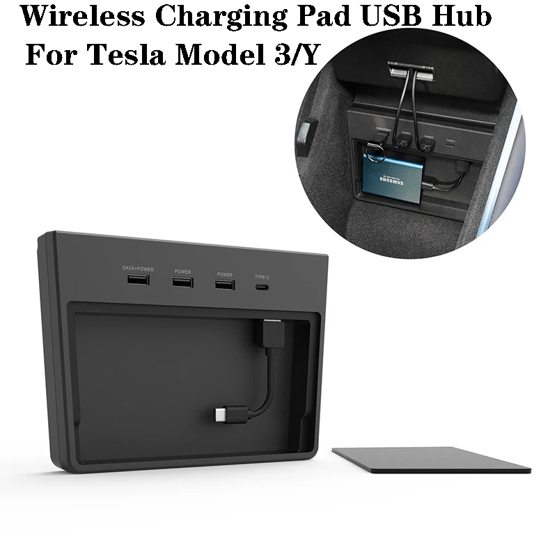 Per Tesla Model 3 Y Tappetino di ricarica wireless Hub USB Accessori per archiviazione di memoria 5/6 porte SSD Stick per disco Kit console centrale