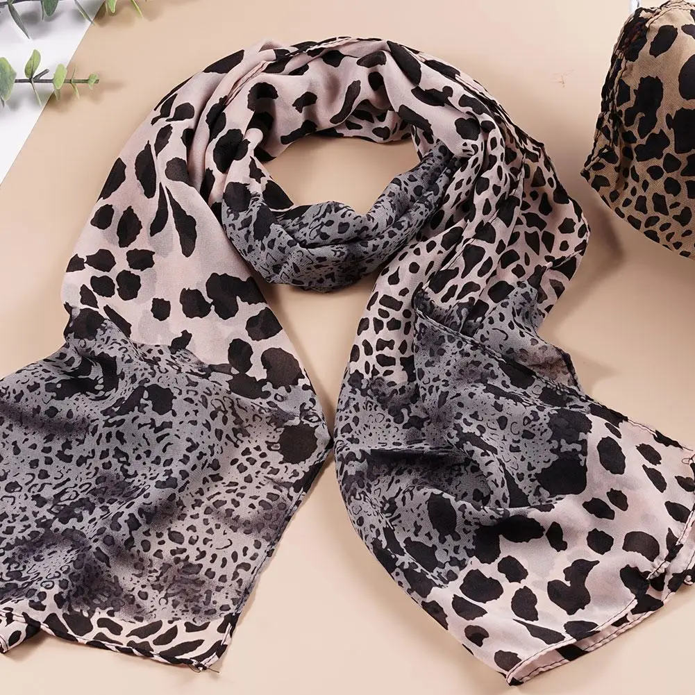 New Fashion Leopard Printing Chiffon Georgette Silk Scarf Women Foulard Lotus Leaf Long Shawl Summer Elegant Bandana