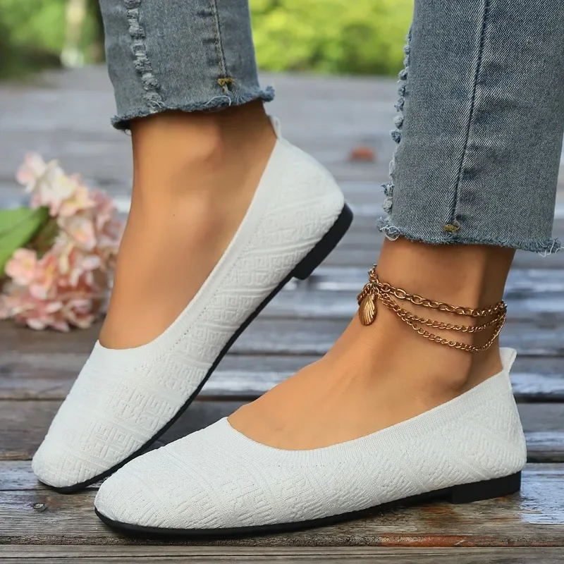 Sapatos rasos de mulheres, sapatilhas de escorregar, dedo do pé quadrado, sola sólida, leve, casual, confortável, fêmea, venda, outono, 2024