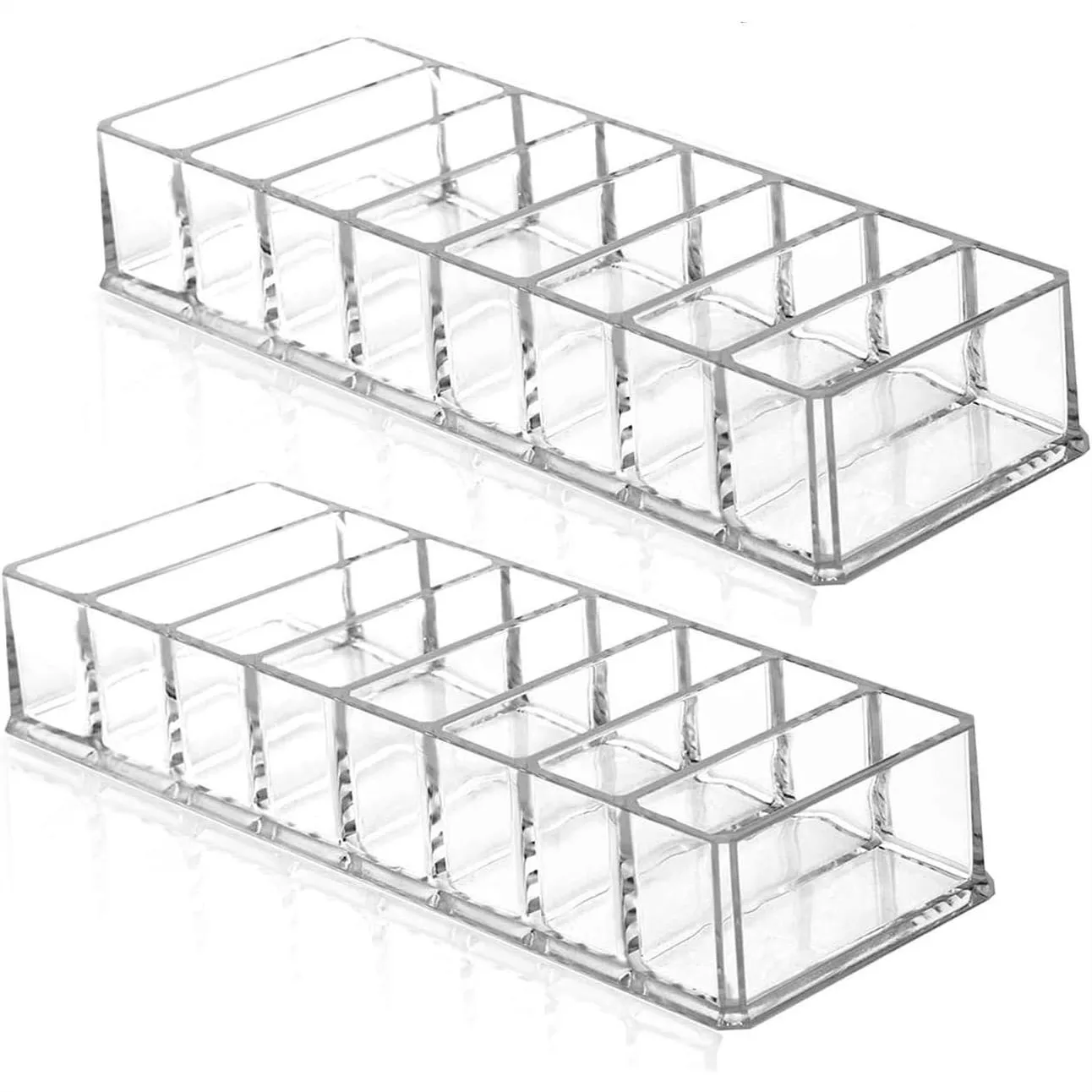 

2 Pcs Clear Acrylic Compact Makeup Organizer, 8-Section Storage Tray for Drawers, Sturdy & Eco-Friendly