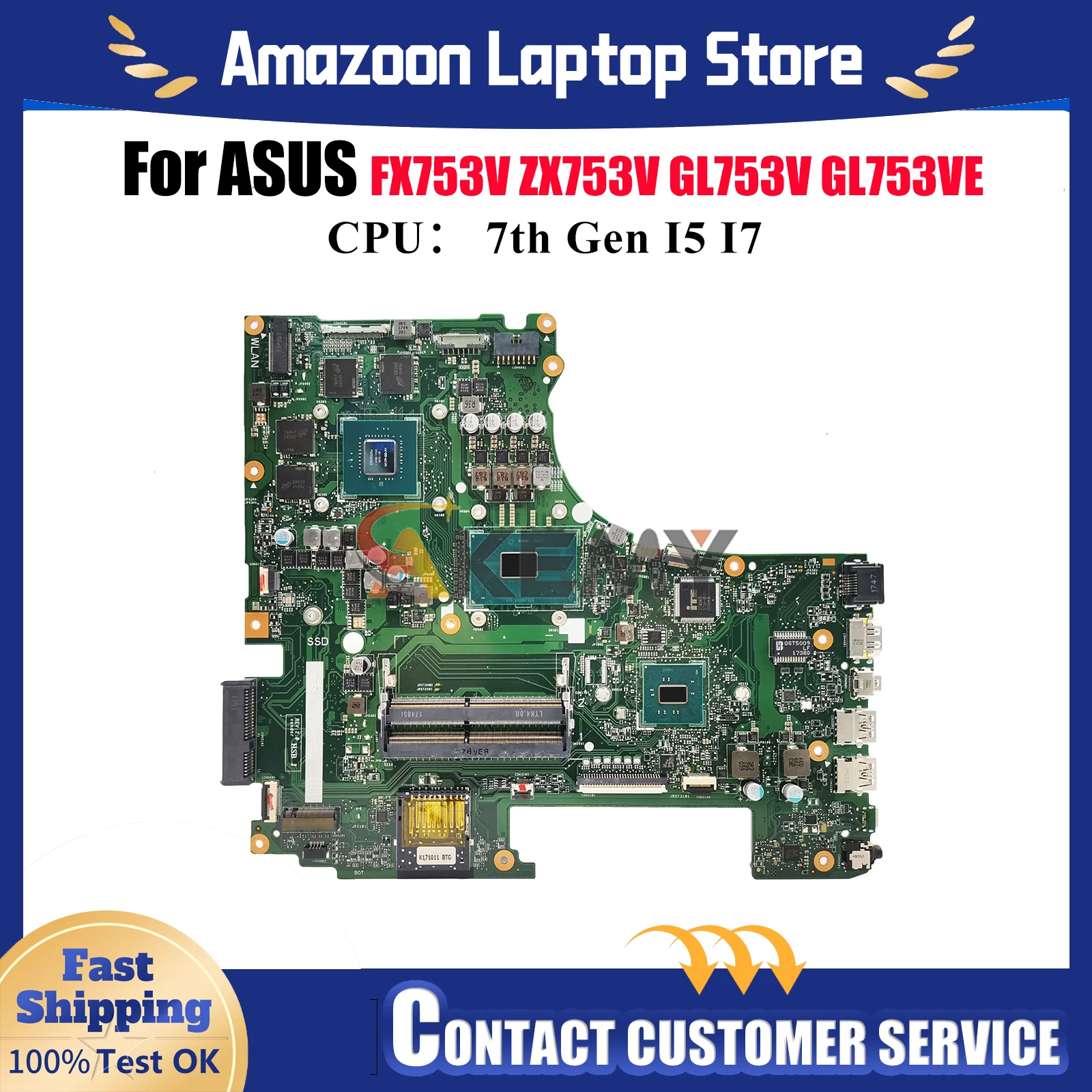 

GL753VD Материнская плата для ноутбука ASUS ROG Strix FX753V GL753VE GL753VD GL753V ZX753V Материнская плата с процессором I5 I7 100% тестирование OK stk
