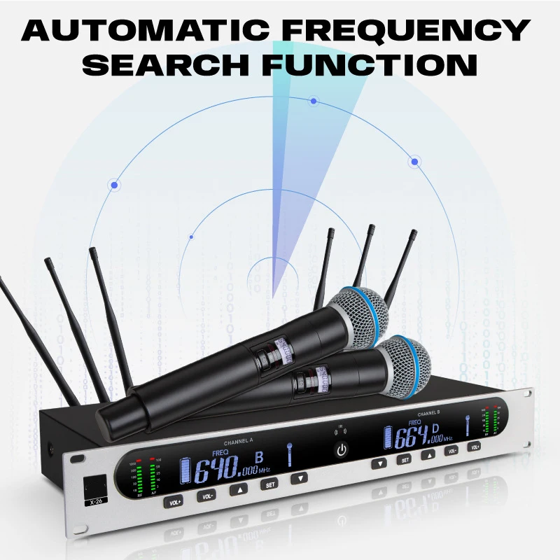 XTUGA  X-26 True Diversity Microphones System 1000M Wireless Microphone Systems UHF Outdoor Professional Mic for Church