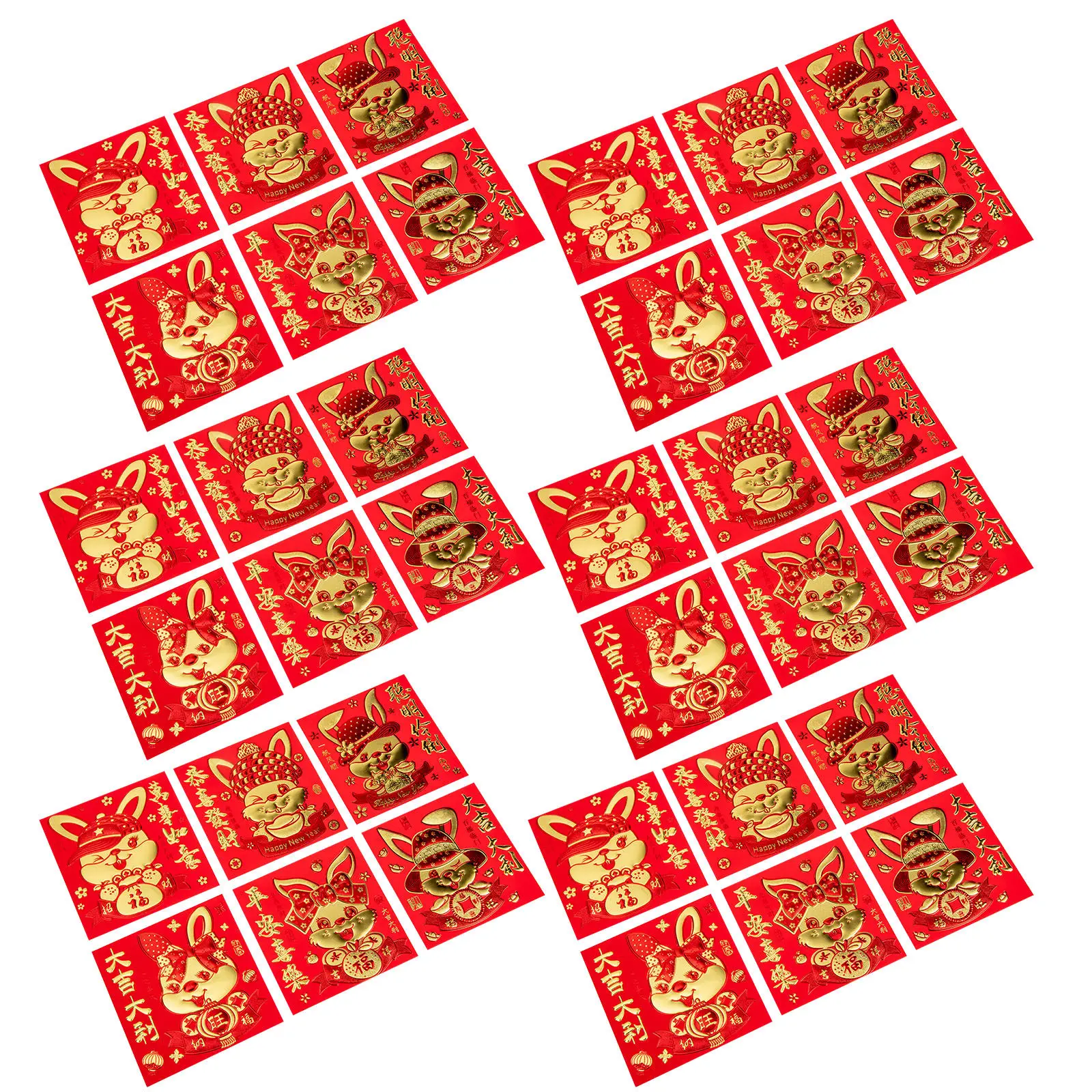 

66pcs Chinese New Year Red Envelopes 2023 Rabbit Zodiac Money Bag Festival Cash Packet Paper Red Pack Spring Celebration Gift