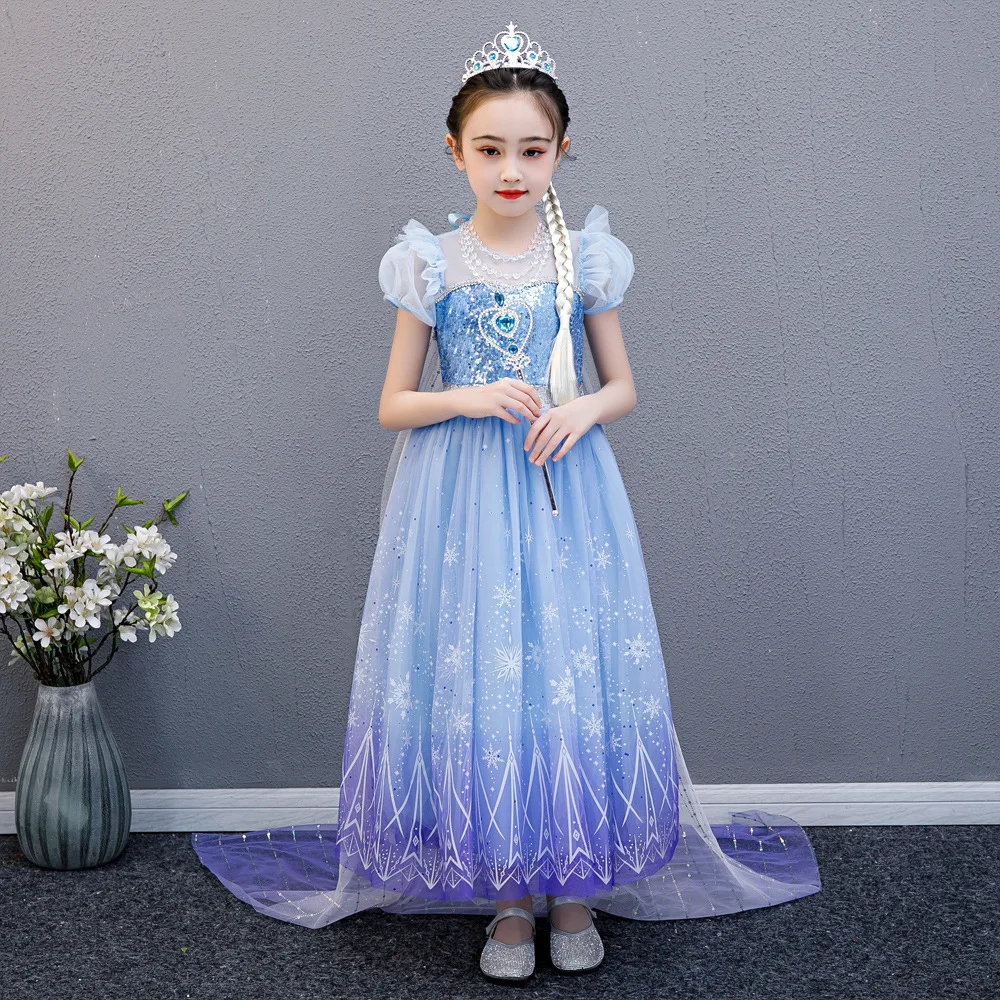 Ragazze Elsa Cosplay Princess Costume Frozen Role Play Fancy Dress Up bambini festa di compleanno vestiti paillettes Mesh Princess Prom Gown